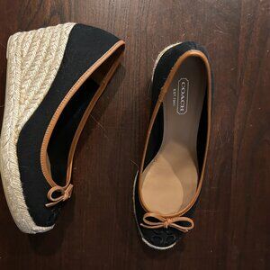 Coach Ireena signature black canvas espadrille wedge, size 6